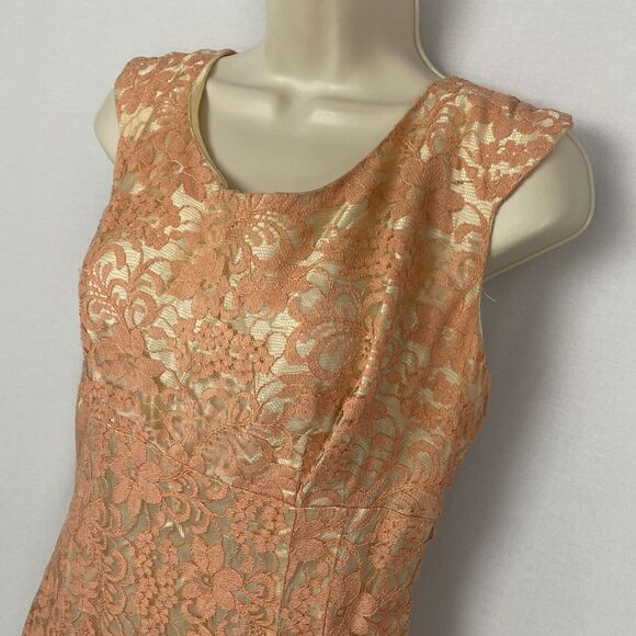 Vintage 50s Dress Womens Small Pink Satin & Lace Midi Wedding Cocktail 36x24x36 - Picture 3 of 14